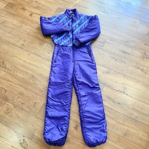 Vintage Ellesse Ski Snow Suit Bib Women's Size 12  Purple 80's Apres SnowSuit